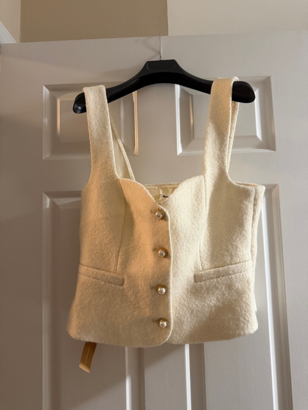 Reformation Cream Button-Front Crop Vest
